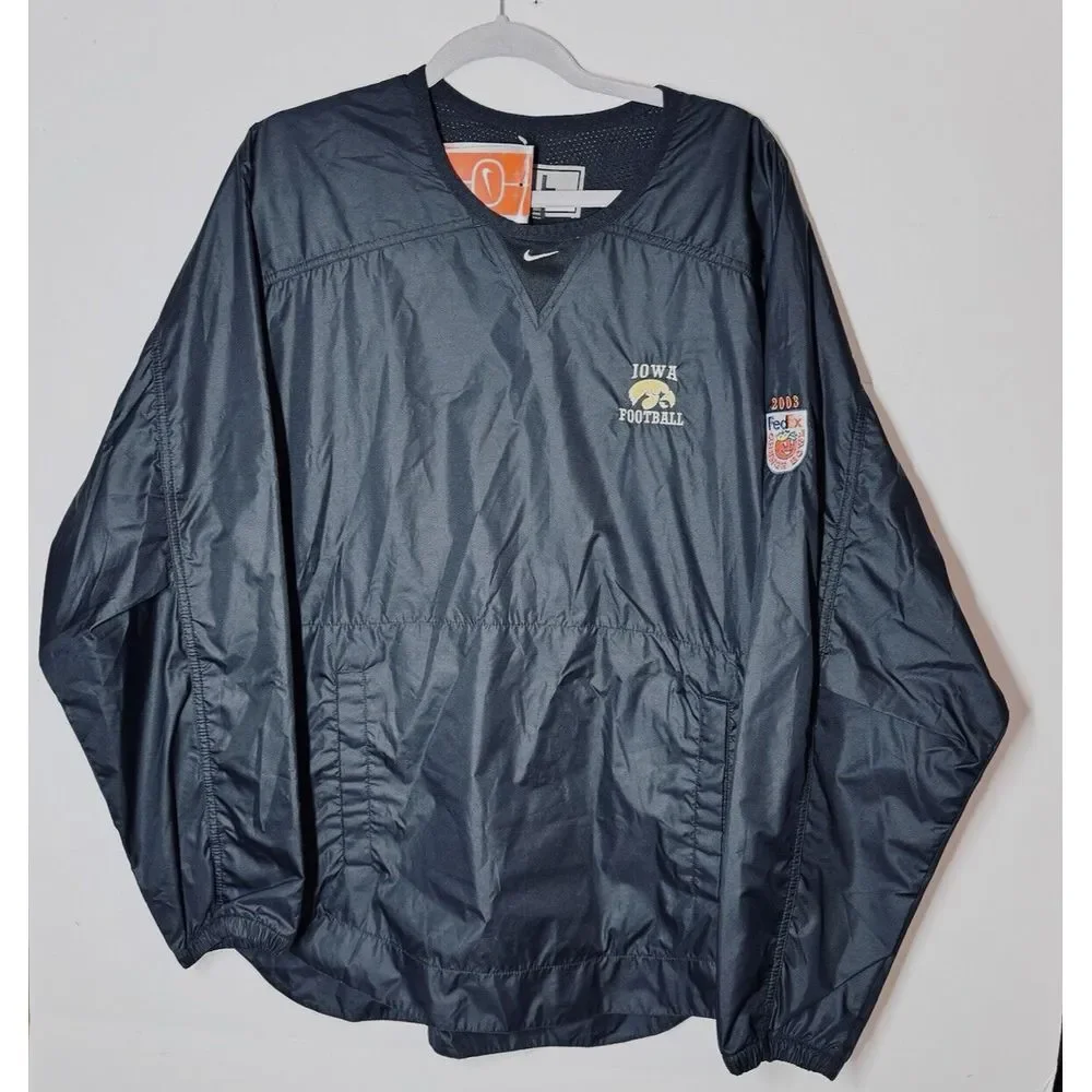 Vtg Nike Iowa Football Windbreaker NEW Men L Center Swoosh Jacket 2003 Bowl Y2K